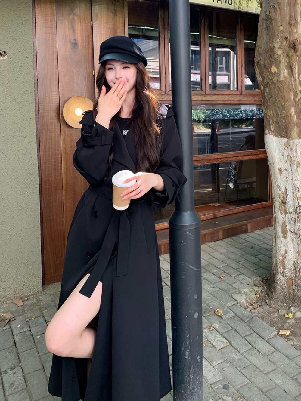 Stradivarius Women’s Black Belted Long Trench Coat – Approx. 105 CM
